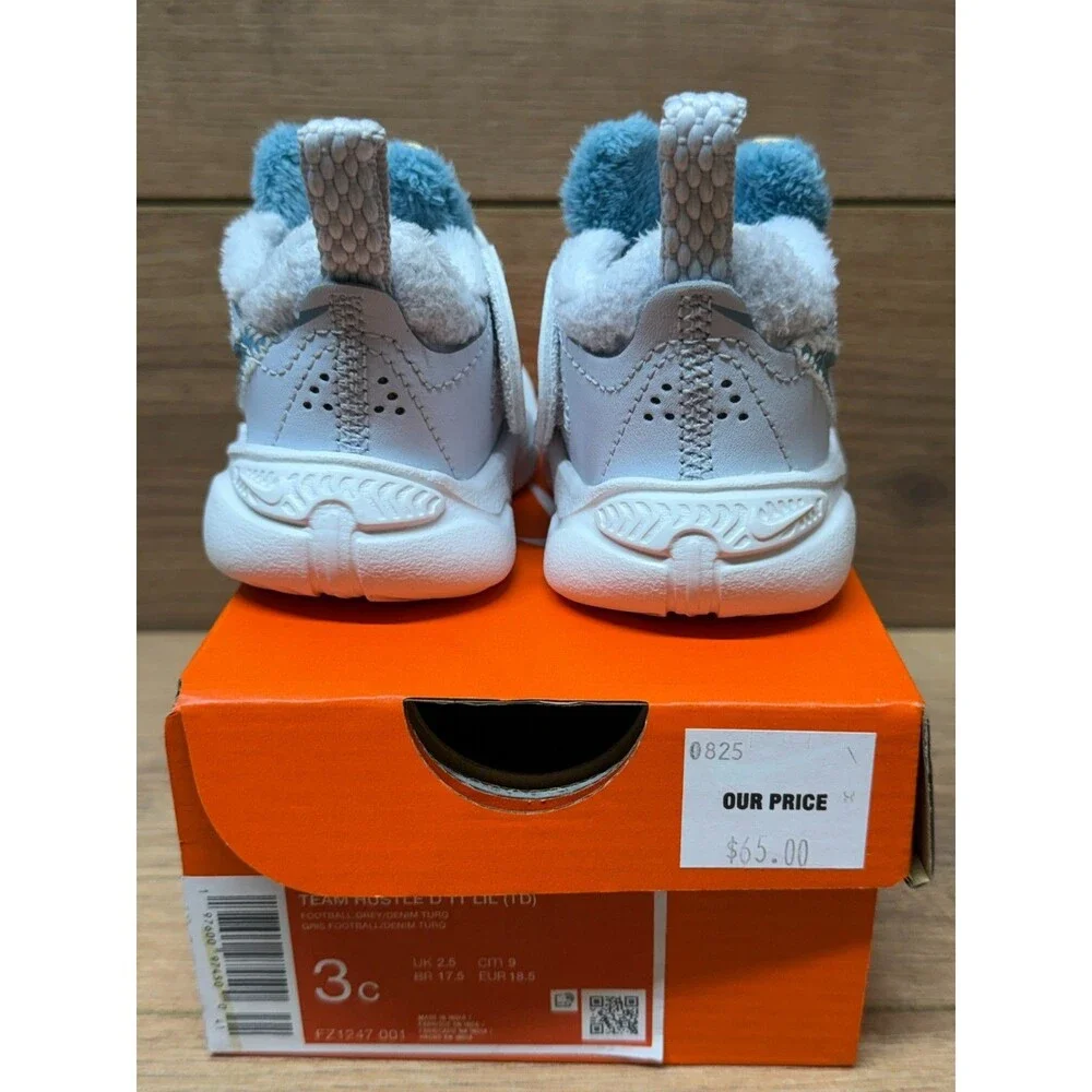 Nike Team Hustle D 11 LIL (TD) Grey / Denim Turquoise FZ1247-001 Size 3C